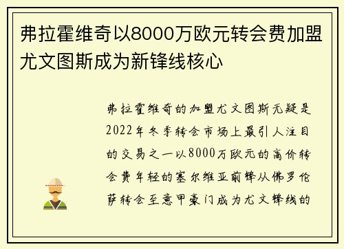 弗拉霍维奇以8000万欧元转会费加盟尤文图斯成为新锋线核心